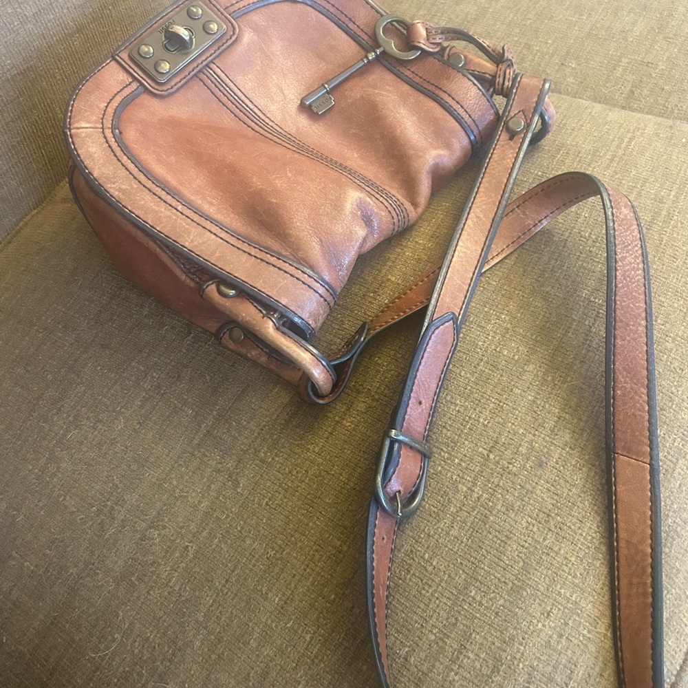 Vintage Fossil Brown Leather Shoulder Bag - Picture 2 of 5